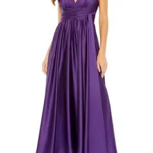 Mac Duggal Purple Ruched Empire Maxi Gown
